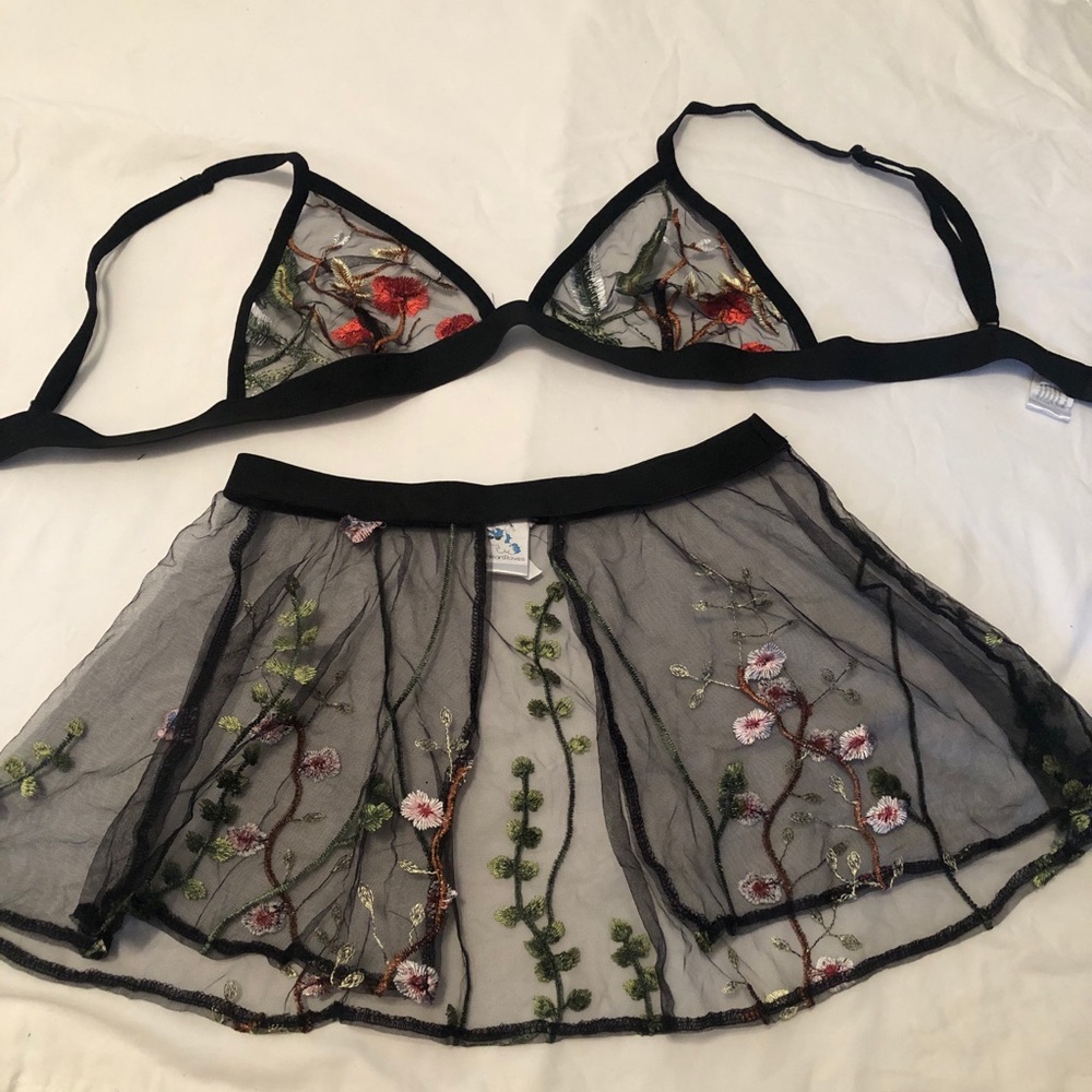 2 piece mesh floral rave outfit
